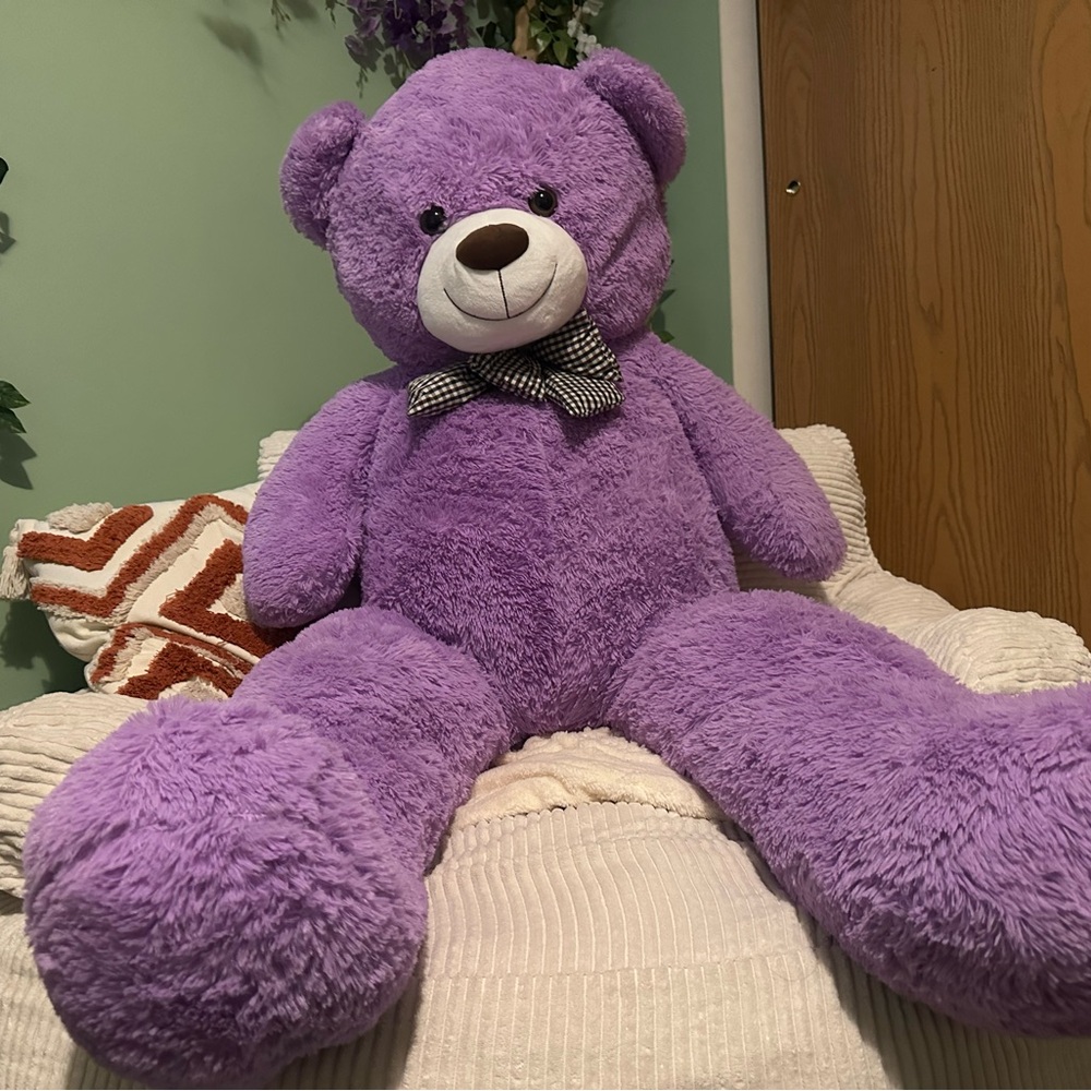 Giant Plush Purple Teddy Bear with Bow Tie